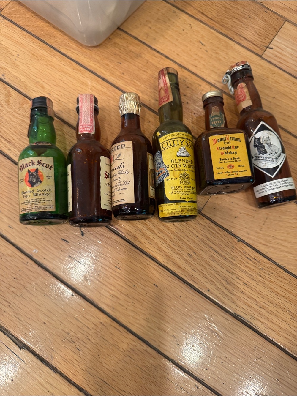 6 Empty mini vintage Blended Scots Whisky Bottles